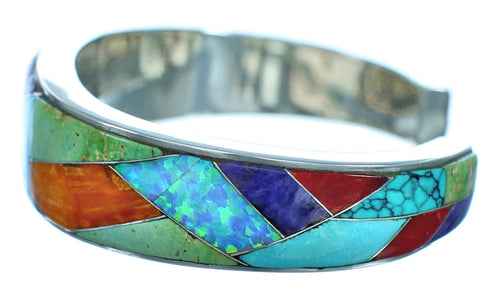 Whiterock Multicolor Inlay Genuine Sterling Silver Cuff Bracelet RX118055